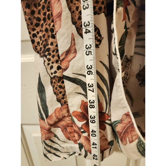 Desmond & Dempsey Robe Organic Cotton S Tropical Leopard Print Pockets Tie Belt - Picture 5 of 9